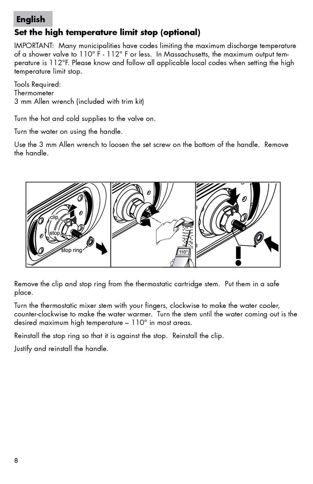 Hans Grohe 06061XX0 installation instructions English Set the high temperature limit stop optional 