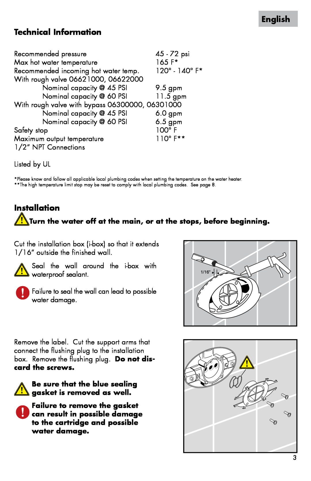 Hans Grohe 06061XX0 installation instructions English Technical Information, Installation 