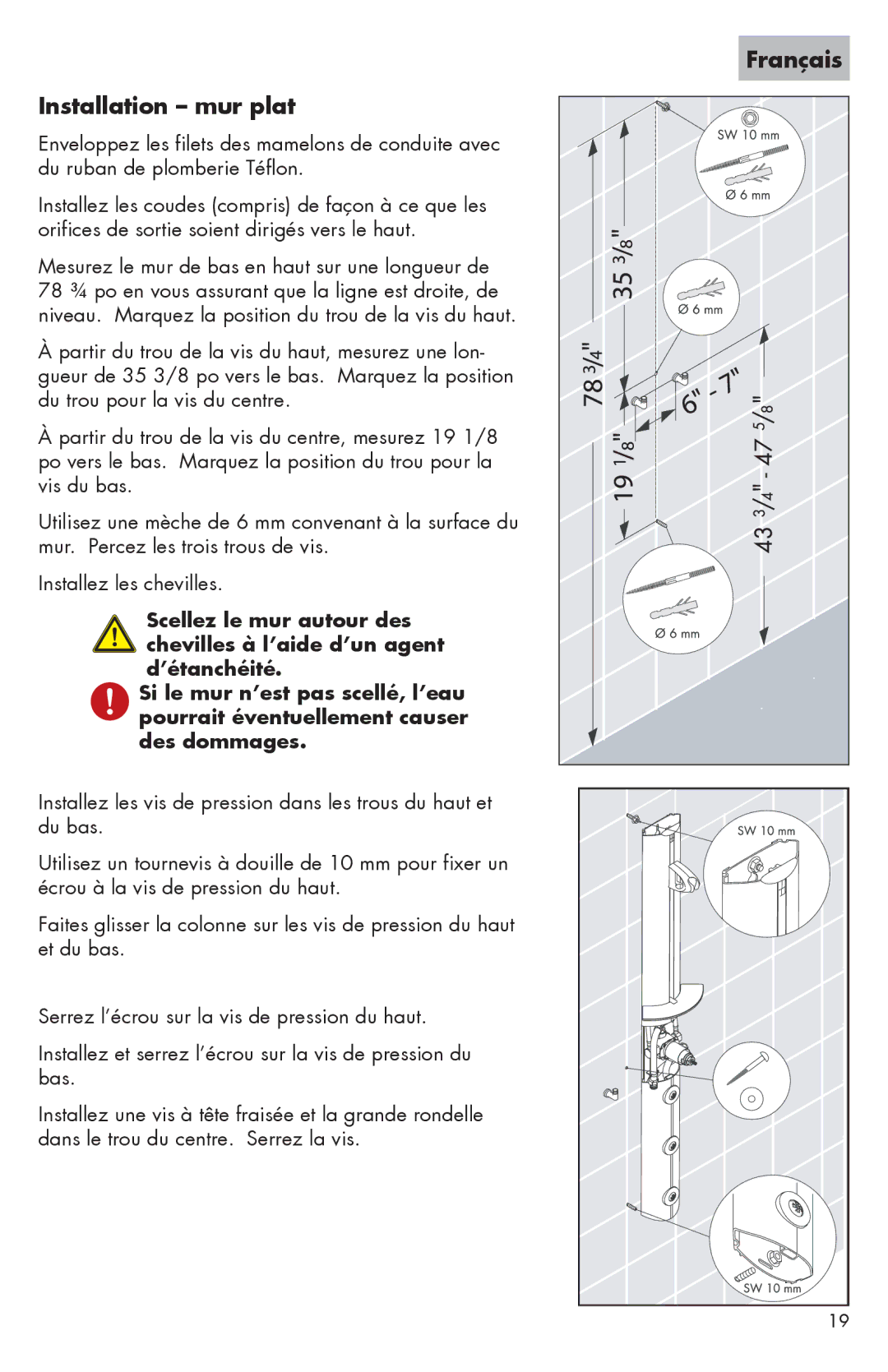 Hans Grohe 06549XX0, 06550XX0, II, 06573000, 0657000, 06565XX0, 06564XX0 Installation mur plat, Français 