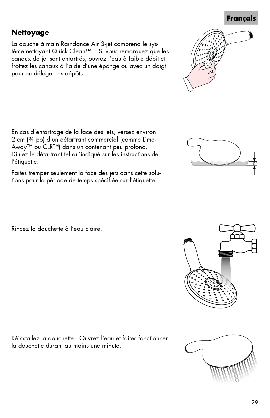 Hans Grohe 0657000, 06550XX0, II, 06549XX0, 06573000, 06565XX0, 06564XX0 installation instructions Français Nettoyage 