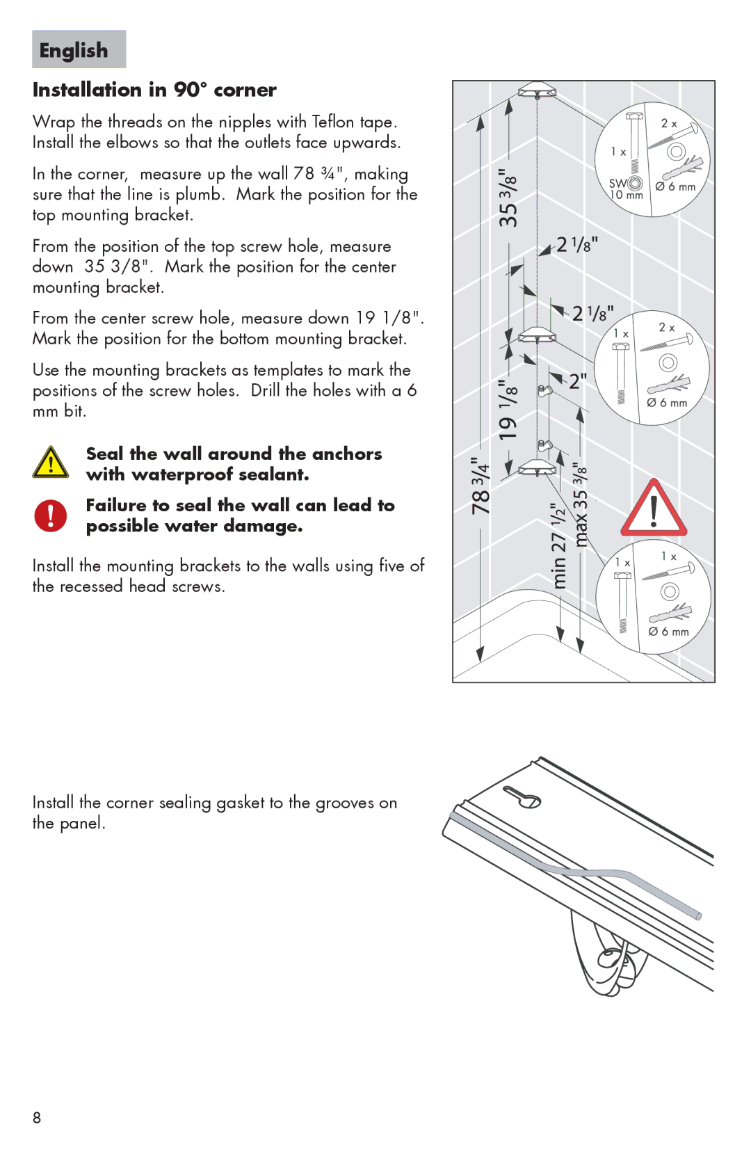 Hans Grohe 06550XX0, II, 06549XX0, 06573000, 0657000, 06565XX0, 06564XX0 English Installation in 90 corner 