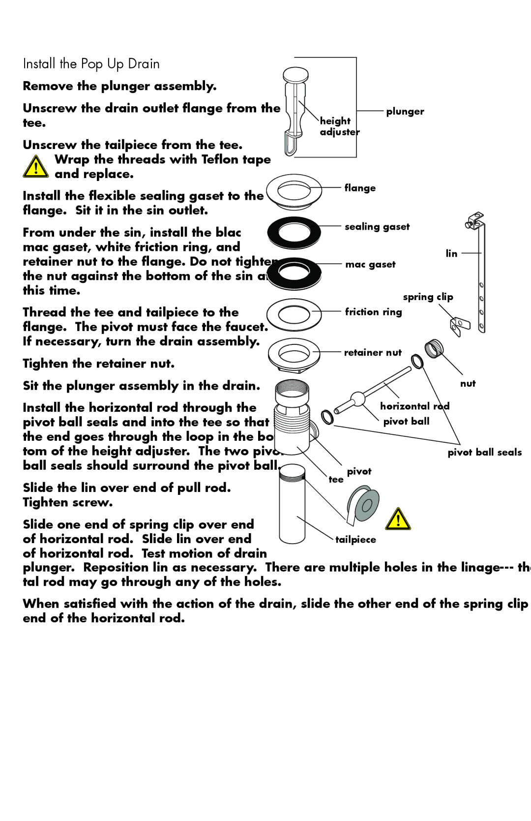 Hans Grohe 06118XX0, 06577XX0, 06633XX0, 06653XX0, 06119XX0 Install the Pop Up Drain, Sit the plunger assembly in the drain 