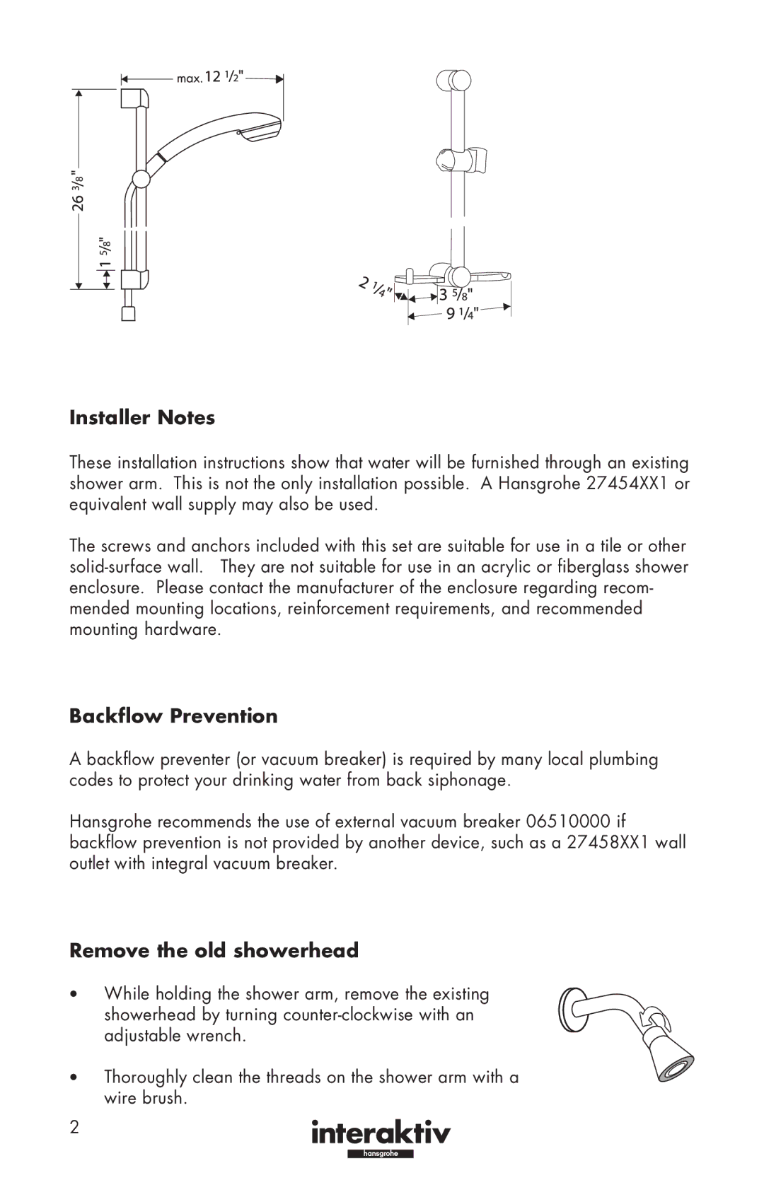 Hans Grohe 06888XX0, 06890XX0 installation instructions Installer Notes, Backflow Prevention, Remove the old showerhead 