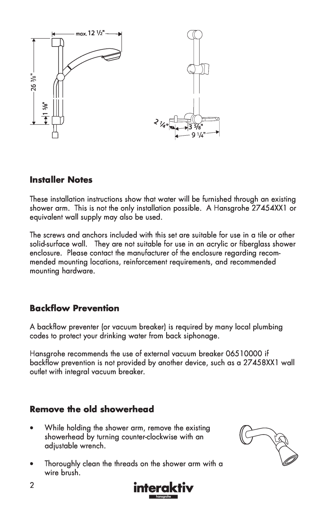 Hans Grohe 06888XX0, 06890XX0 installation instructions Installer Notes, Backflow Prevention, Remove the old showerhead 