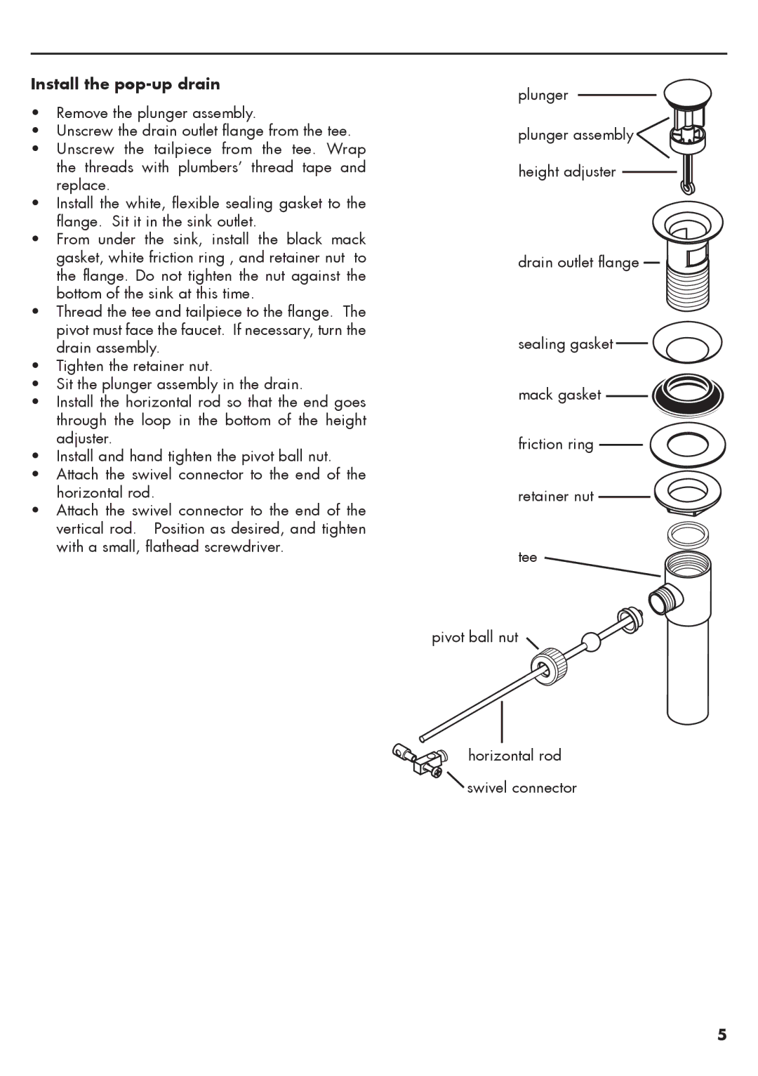 Hans Grohe 10200XX1, 10201XX1, 10016XX1, 10015XX1, 10011XX1 installation instructions Install the pop-up drain 