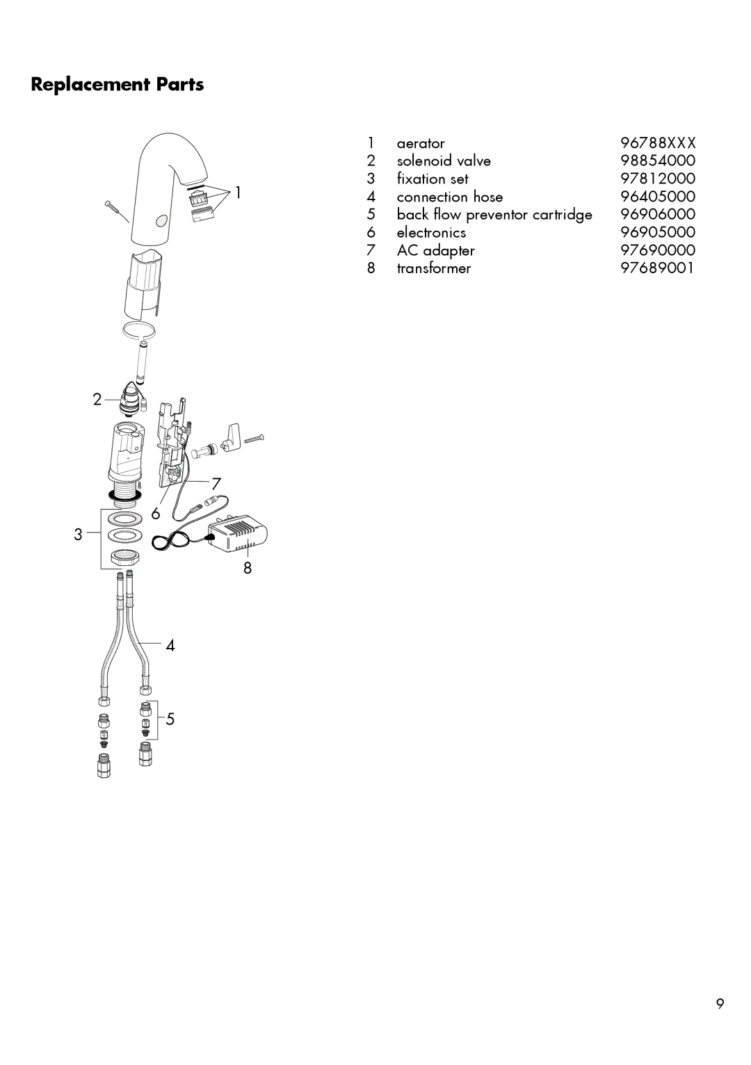 Hans Grohe 15181XX1, 15180XX1 installation instructions Replacement Parts 