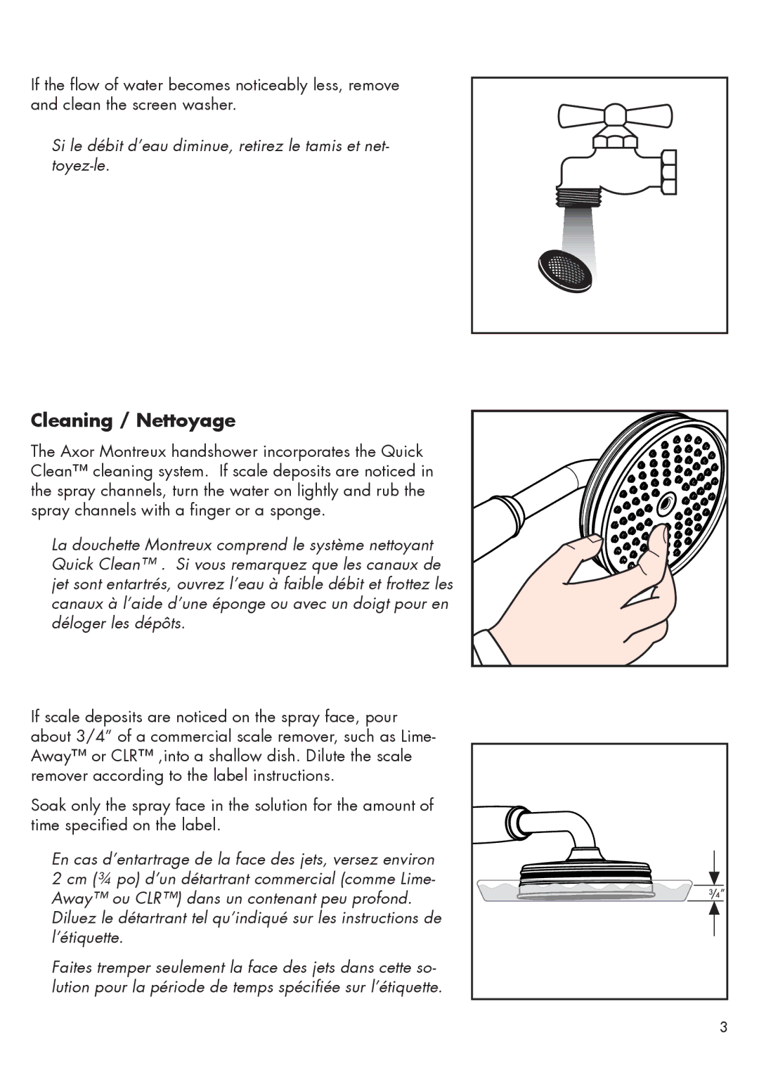 Hans Grohe 16320XX1 installation instructions Cleaning / Nettoyage 