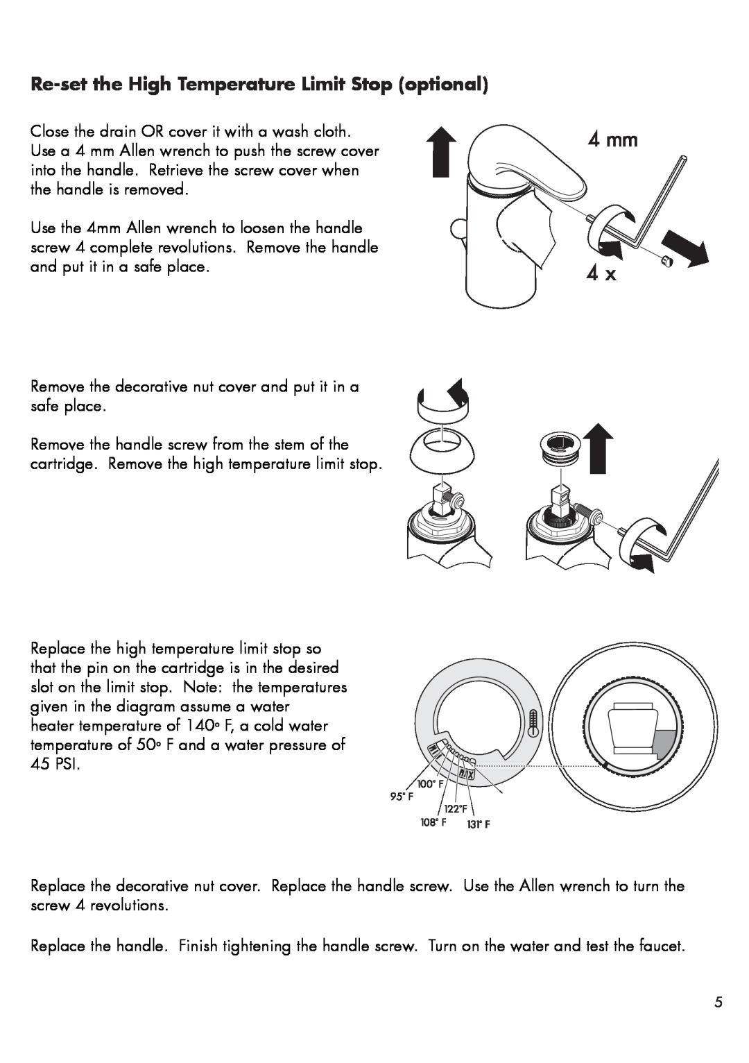 Hans Grohe 17010XX1 installation instructions Re-setthe High Temperature Limit Stop optional 