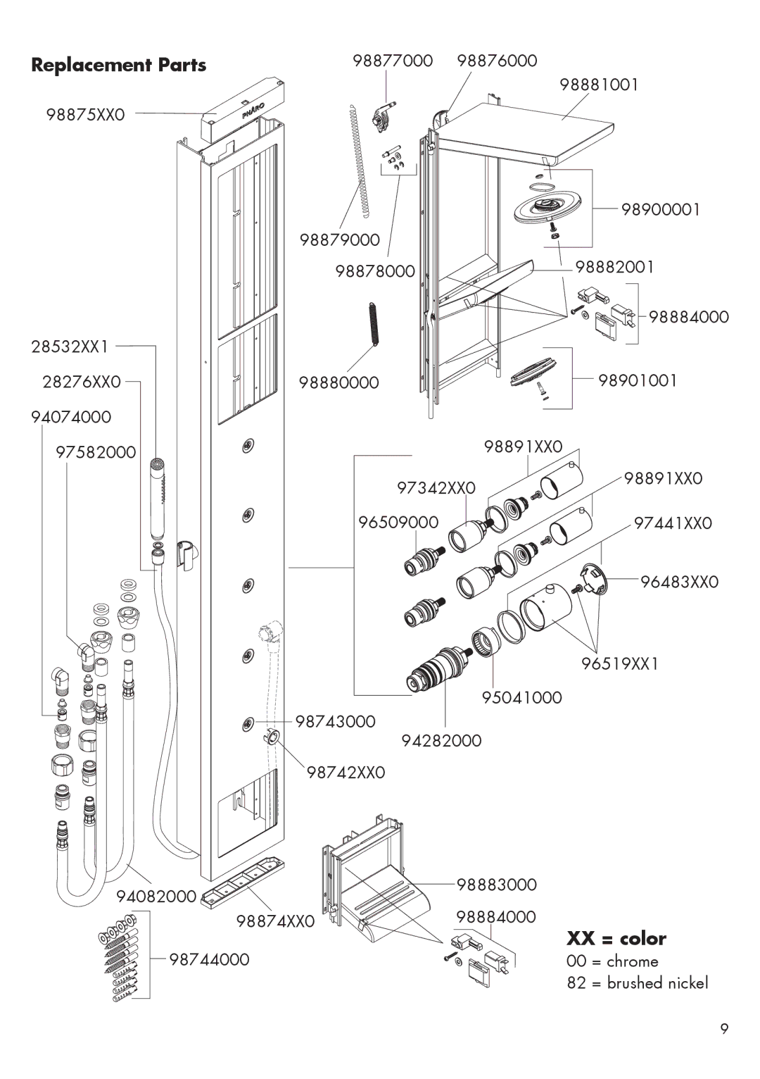 Hans Grohe 26017XX1 installation instructions Replacement Parts, XX = color 