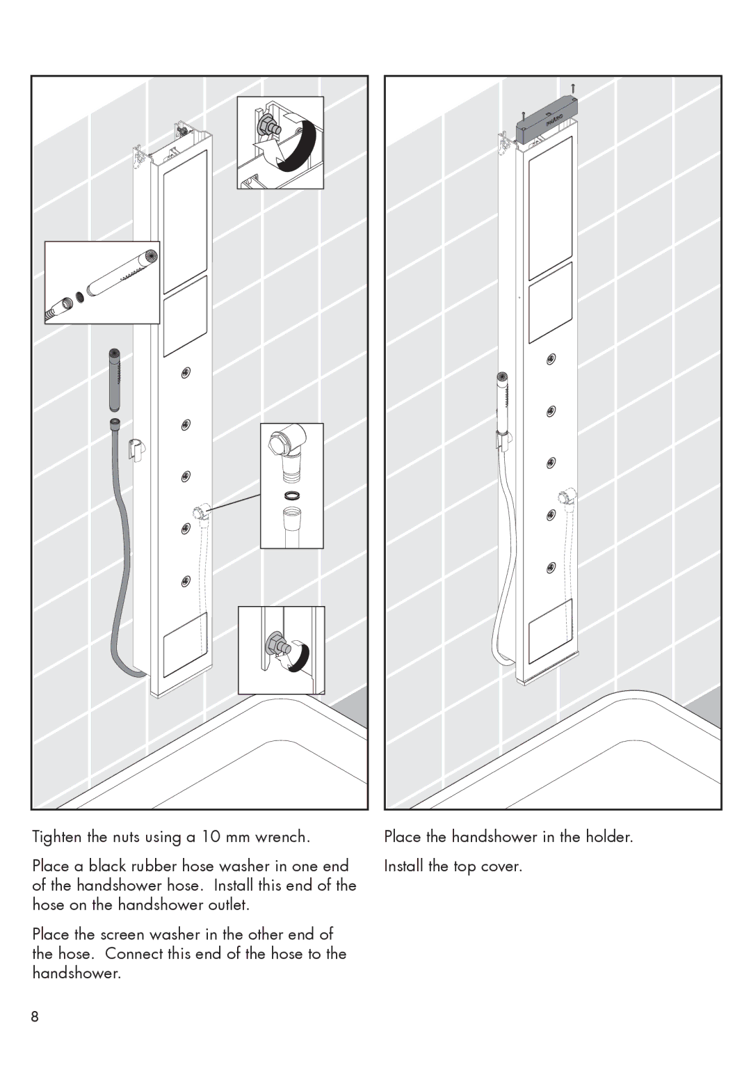 Hans Grohe 26017XX1 installation instructions Tighten the nuts using a 10 mm wrench 