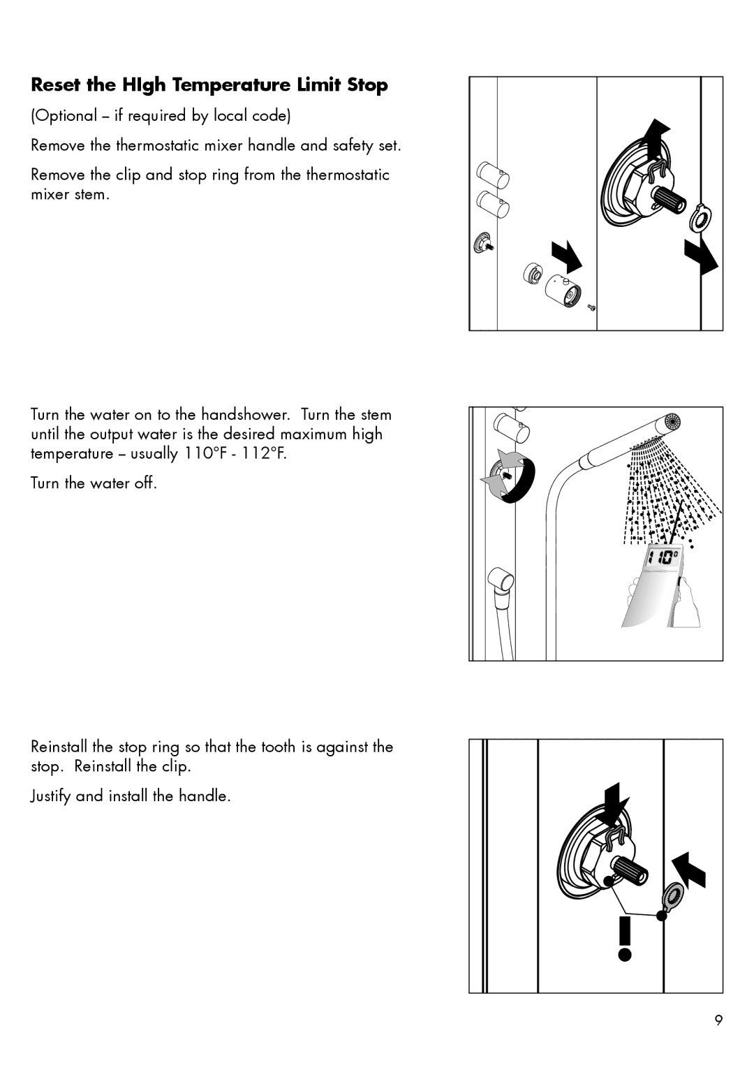 Hans Grohe 26017XX1 installation instructions Reset the HIgh Temperature Limit Stop 