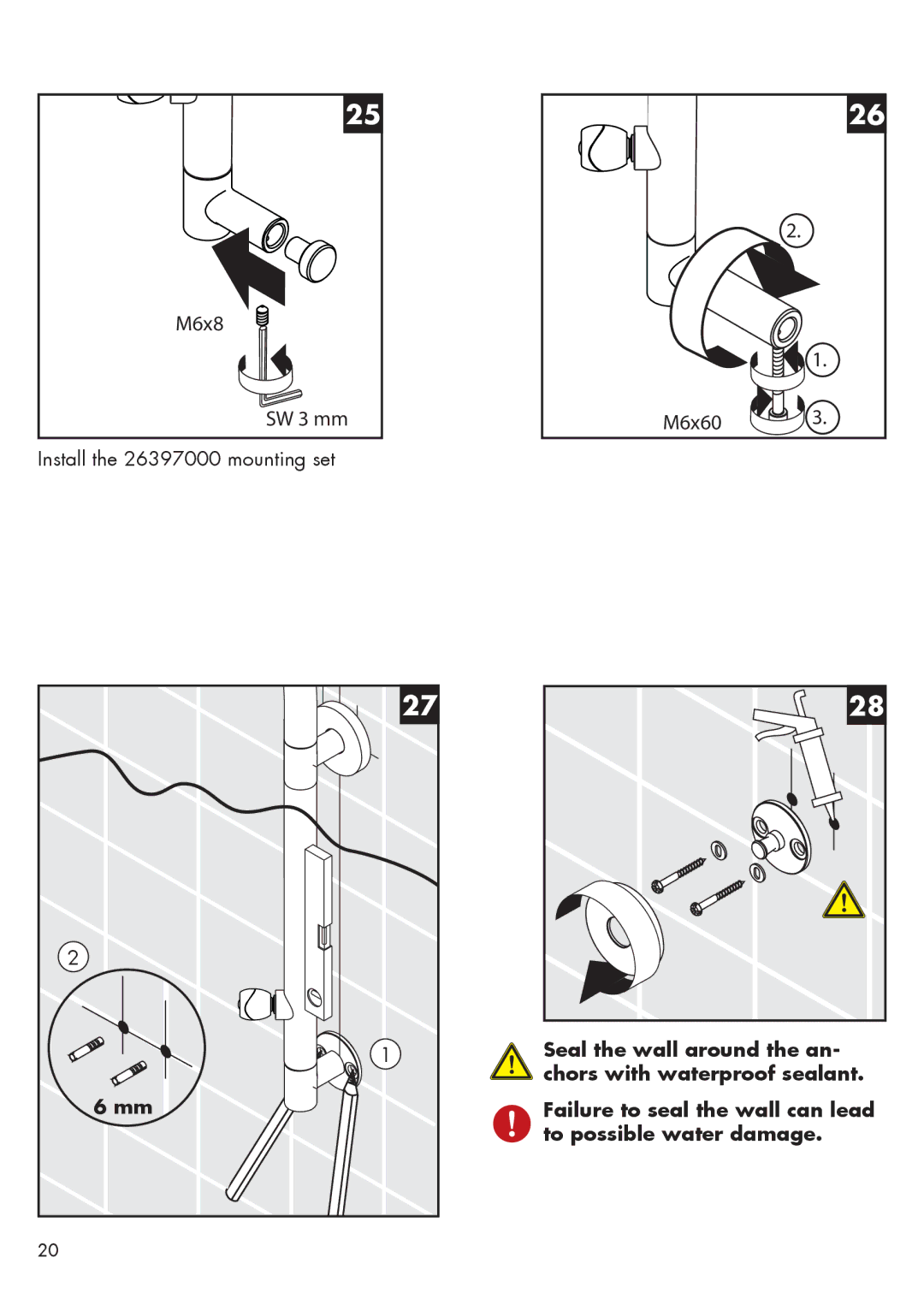Hans Grohe 26396001 installation instructions SW 3 mm, M6x60 