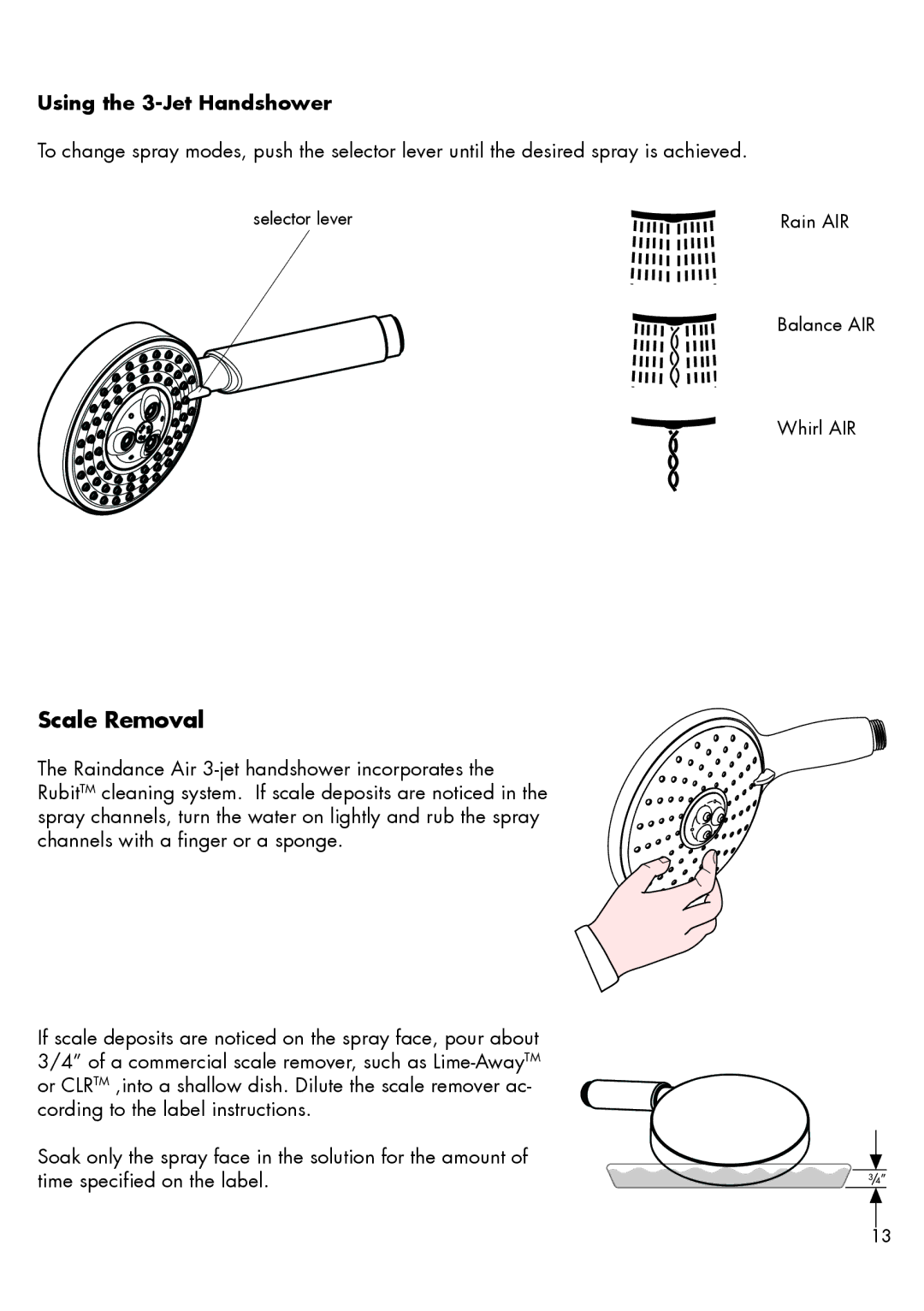 Hans Grohe 27005XX1 installation instructions Scale Removal, Using the 3-Jet Handshower 