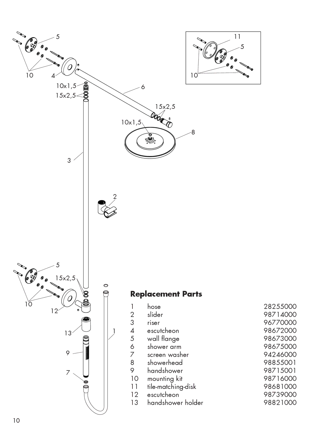 Hans Grohe 27164001 installation instructions Replacement Parts 