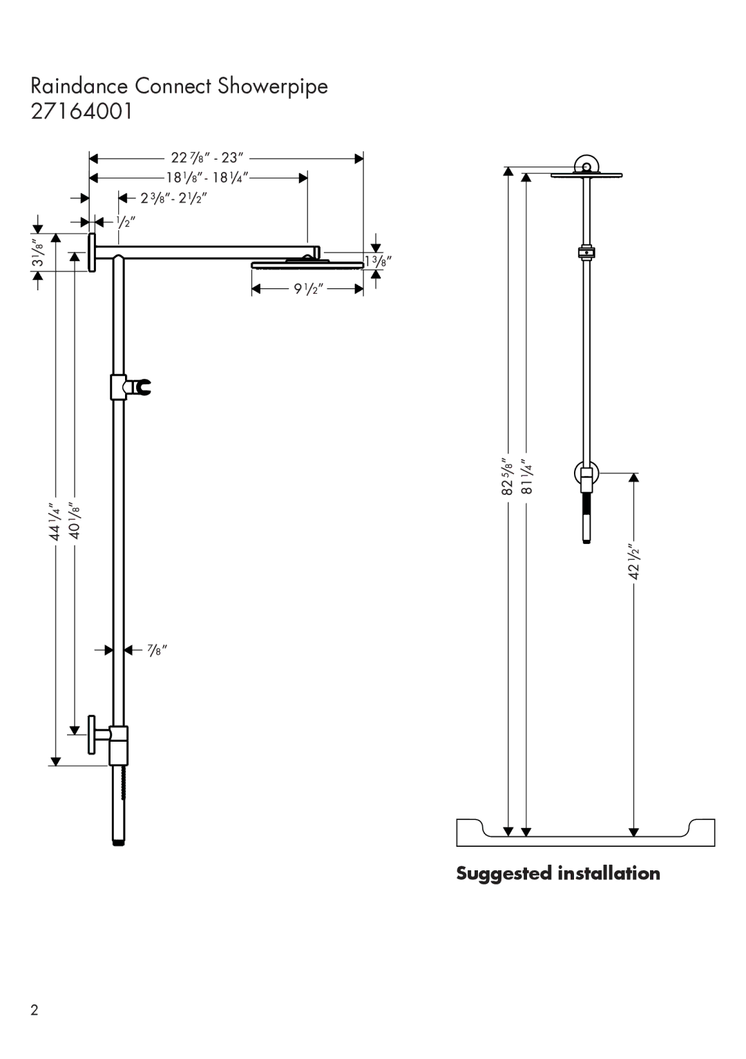 Hans Grohe 27164001 installation instructions Raindance Connect Showerpipe, Suggested installation 