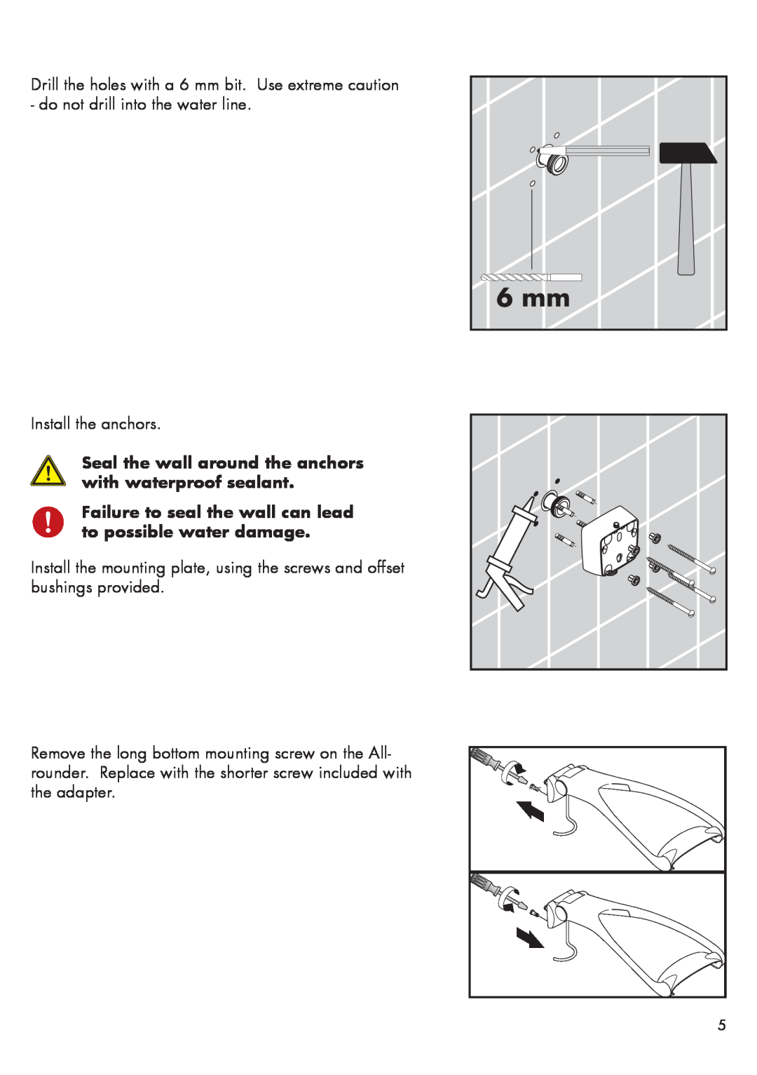 Hans Grohe 2810BXX1, 28110XX1 installation instructions Seal the wall around the anchors with waterproof sealant 