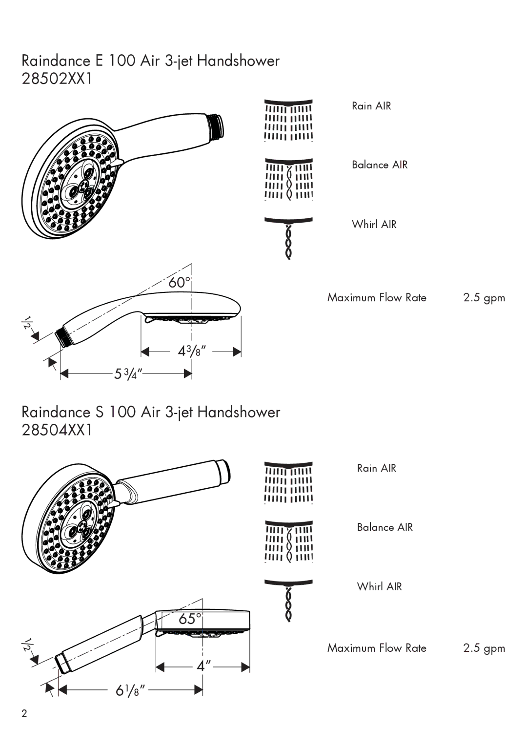 Hans Grohe 28504XX1, 28502XX1 installation instructions Raindance E 100 Air 3-jet Handshower 