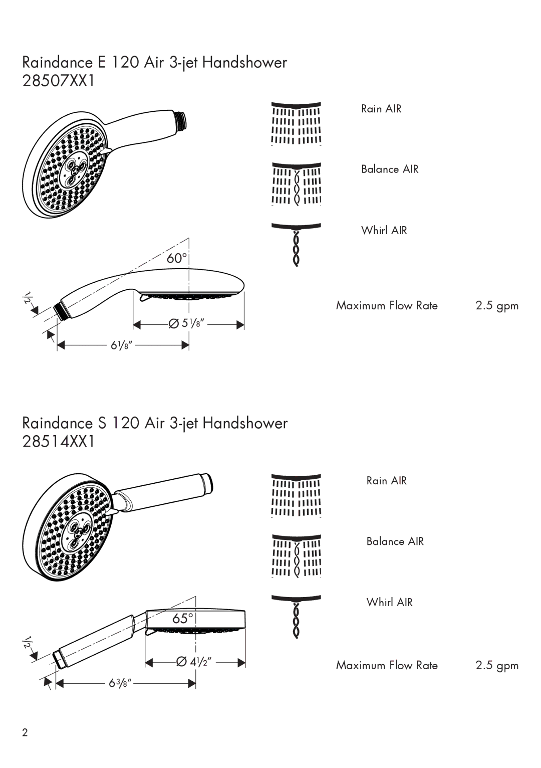 Hans Grohe 28507XX1, 28514XX1 installation instructions Raindance E 120 Air 3-jet Handshower 