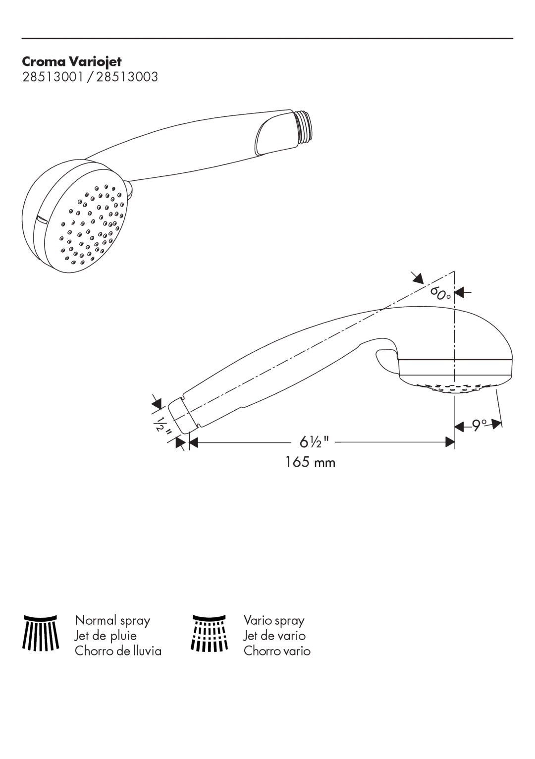 Hans Grohe 28573003, 28511001, 28513003, 28511003, 28570003, 28573001, 28570001 warranty Croma Variojet 28513001 