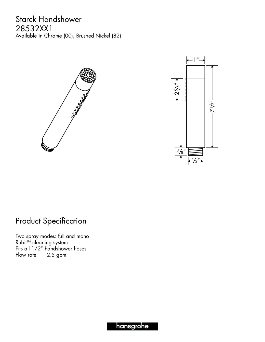 Hans Grohe 28532XX1 specifications Product Specification 