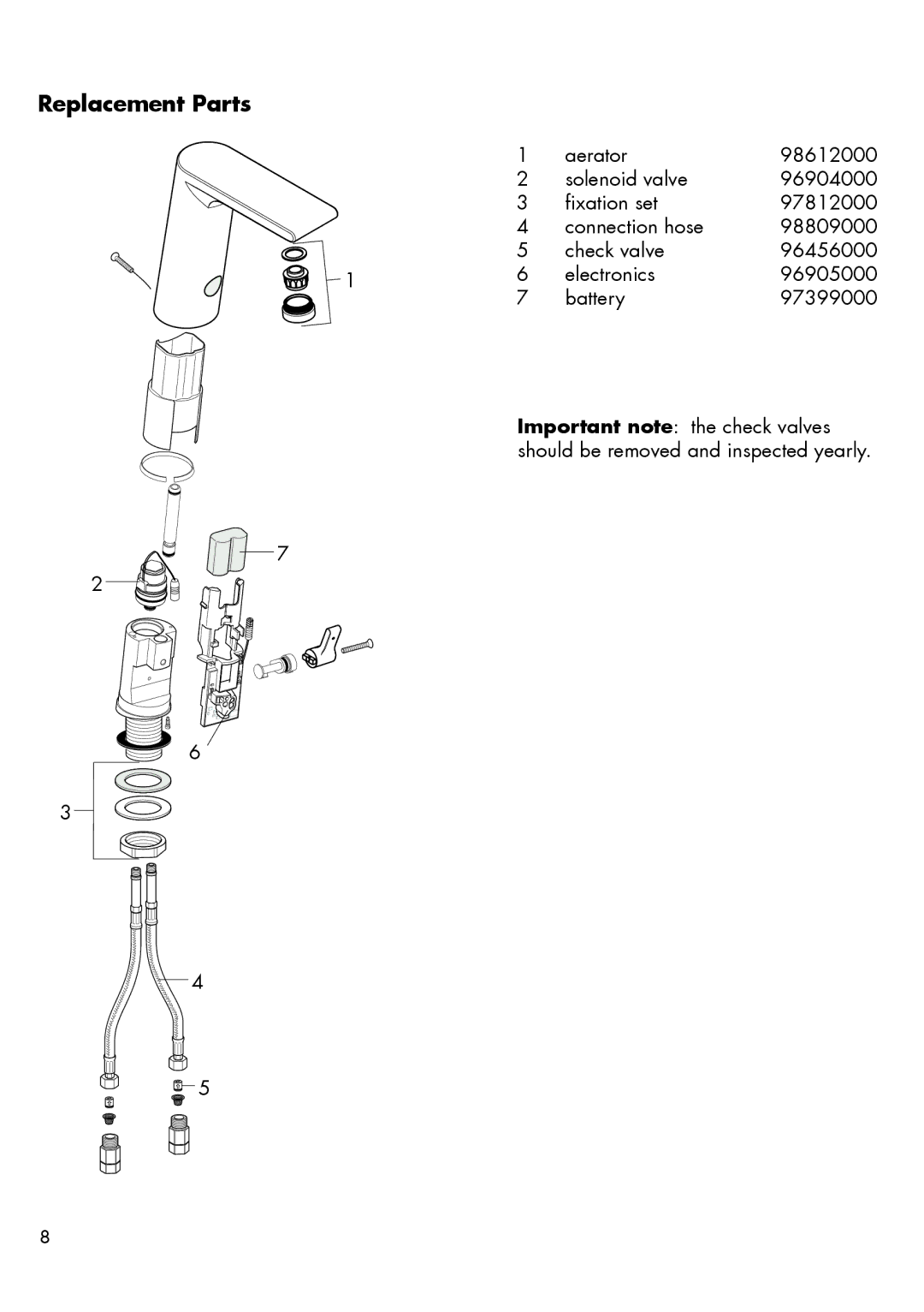 Hans Grohe 31101XX1, 31100XX1 installation instructions Replacement Parts 