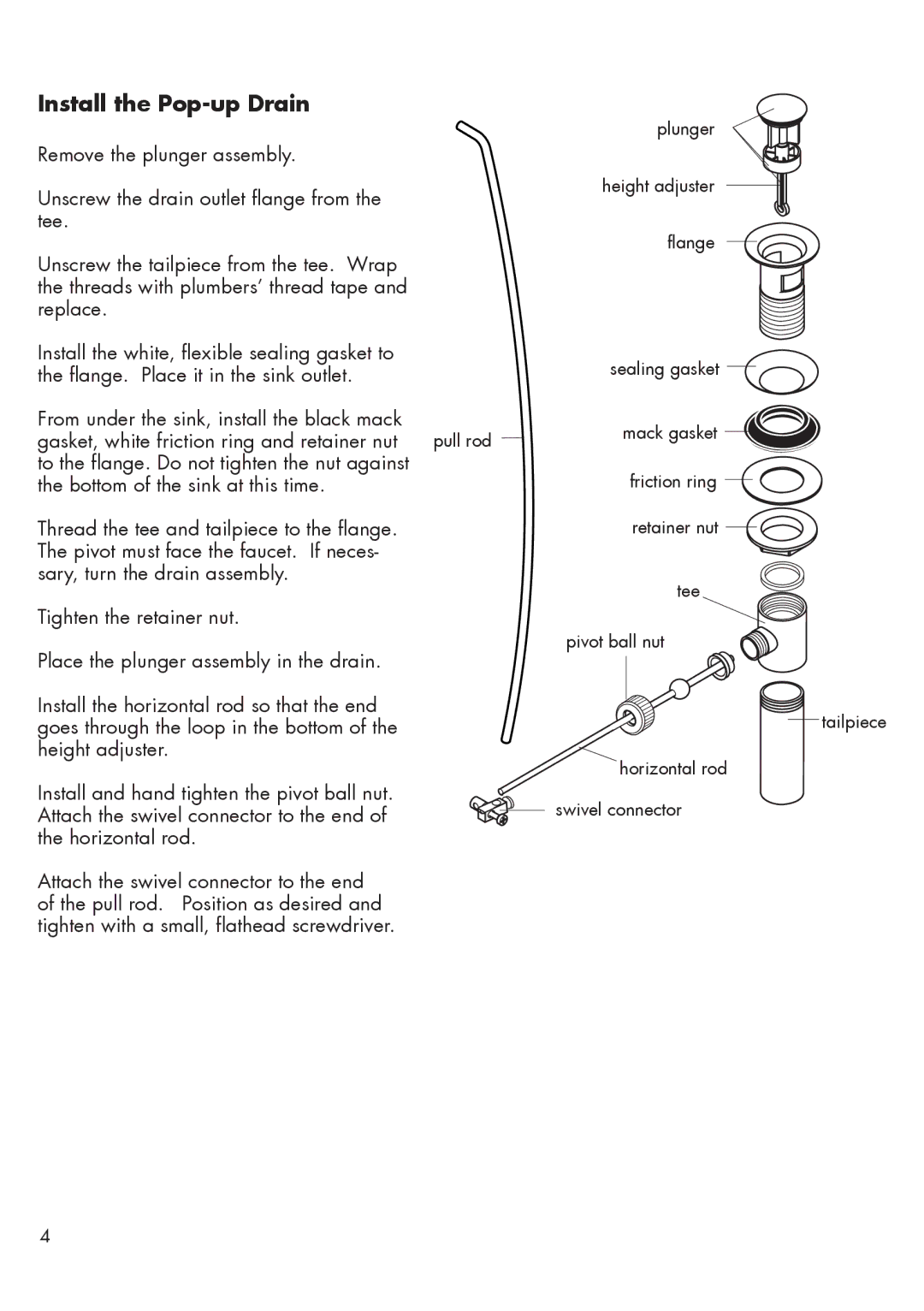 Hans Grohe 31261XX1 installation instructions Install the Pop-up Drain 