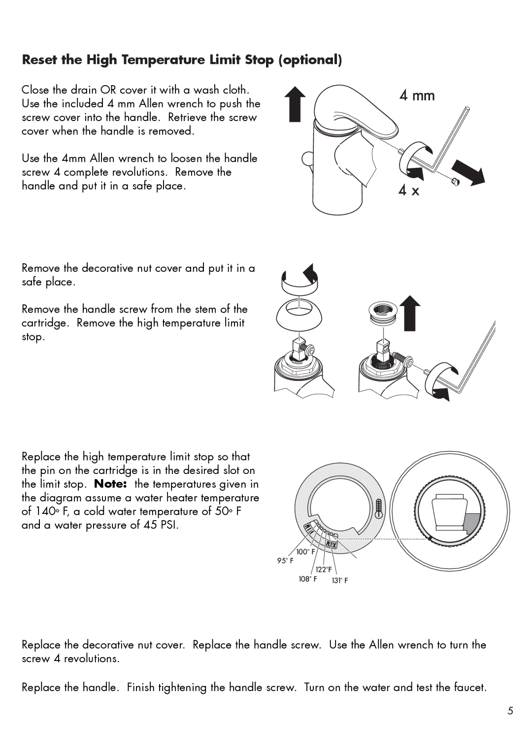 Hans Grohe 31261XX1 installation instructions Reset the High Temperature Limit Stop optional 