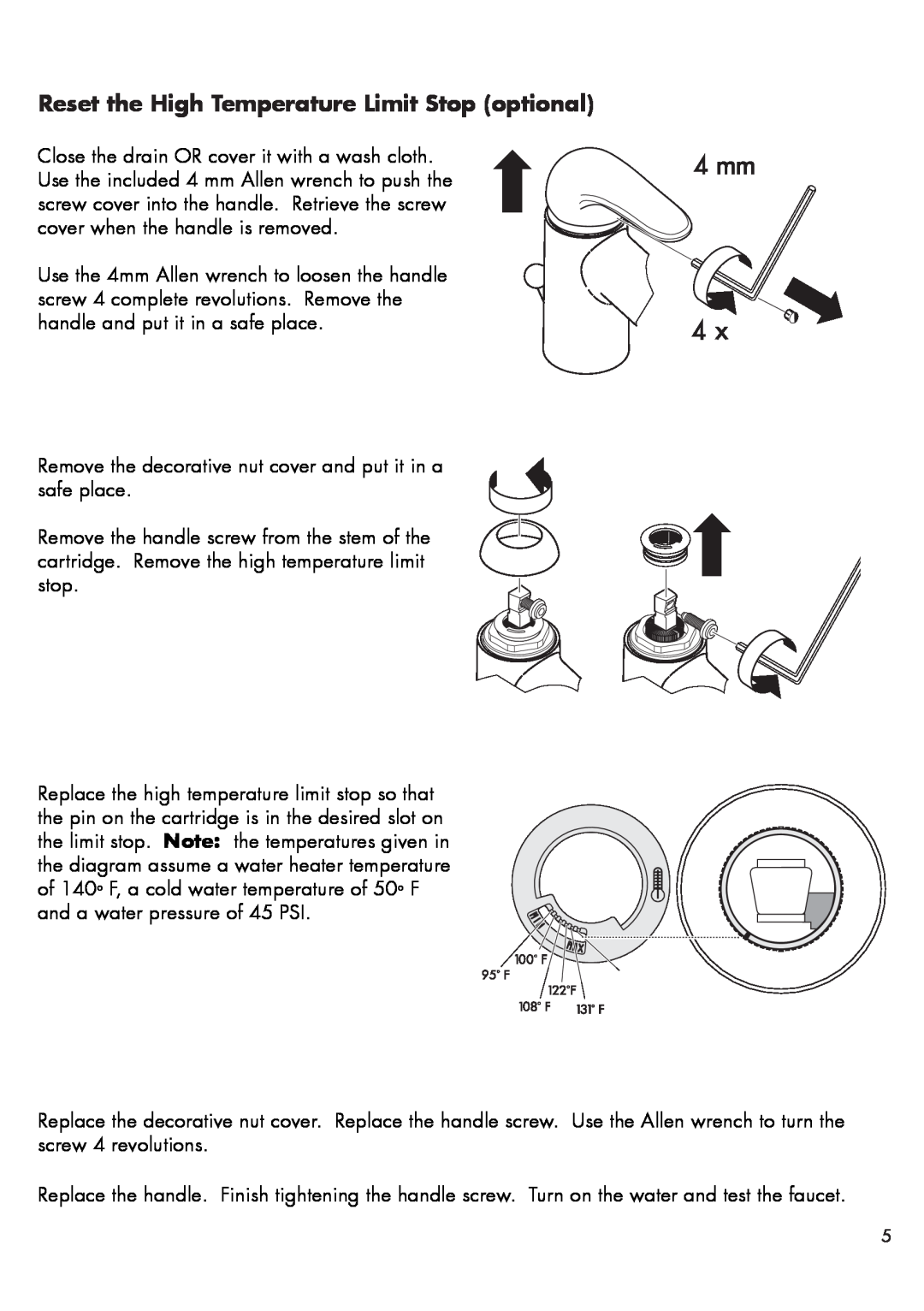 Hans Grohe 31261XX1 installation instructions Reset the High Temperature Limit Stop optional 