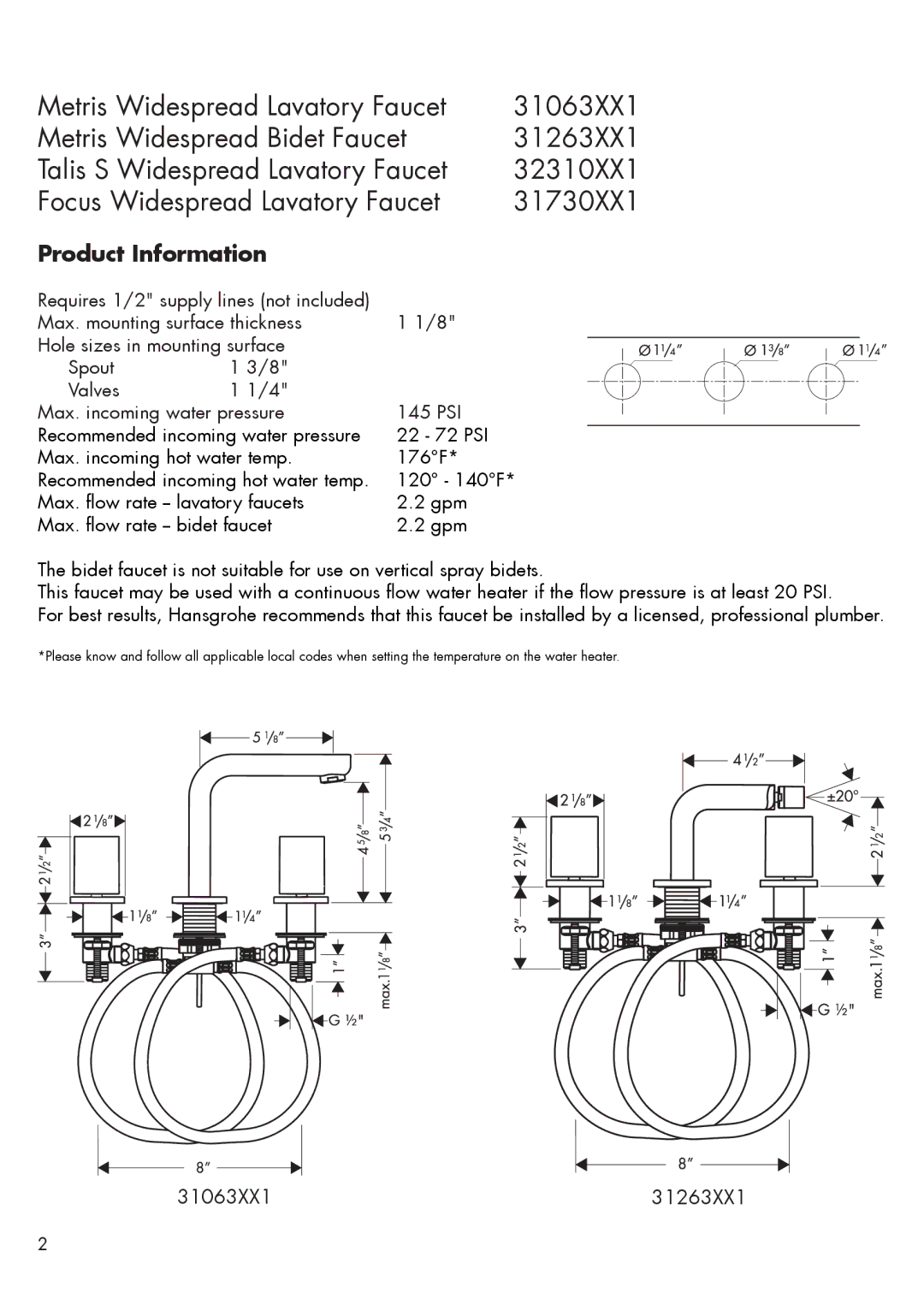 Hans Grohe 31730001, 31263XX1, 31063XX1 installation instructions Product Information 