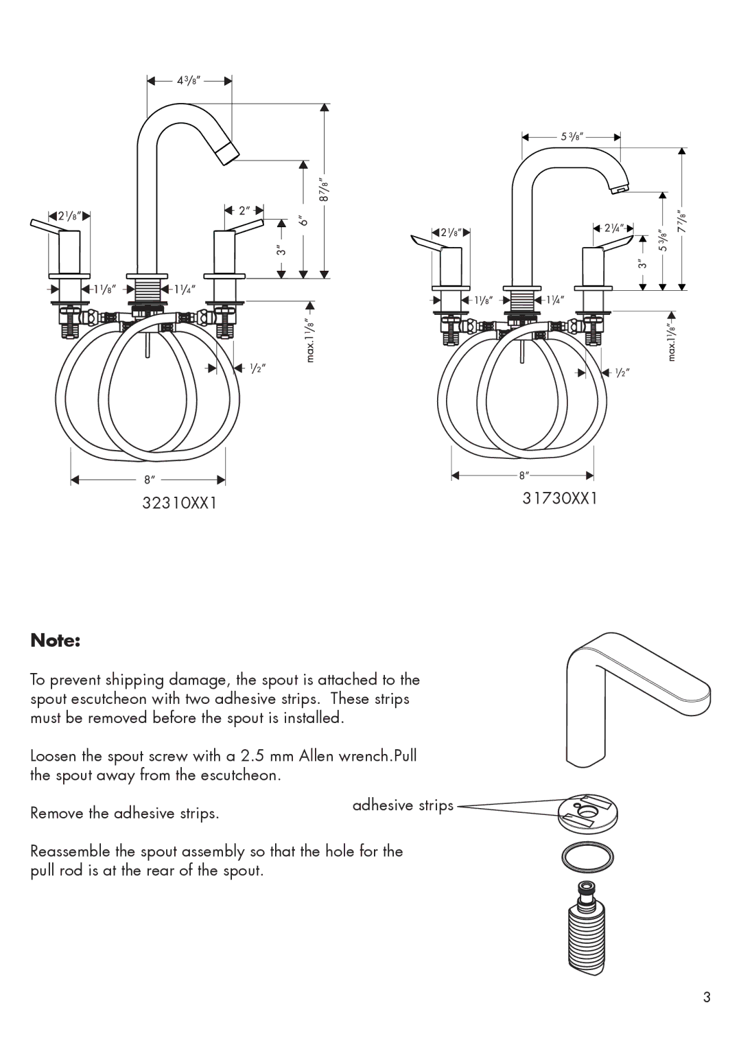 Hans Grohe 31263XX1, 31063XX1, 31730001 installation instructions Adhesive strips 