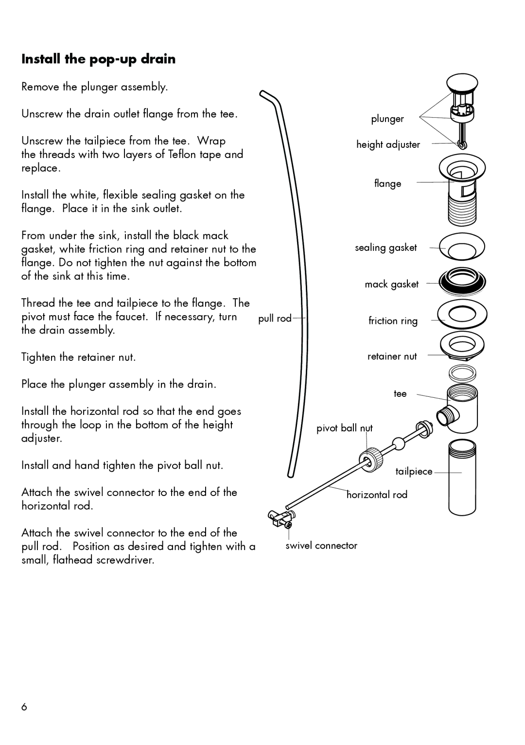 Hans Grohe 31263XX1, 31063XX1, 31730001 installation instructions Install the pop-up drain 