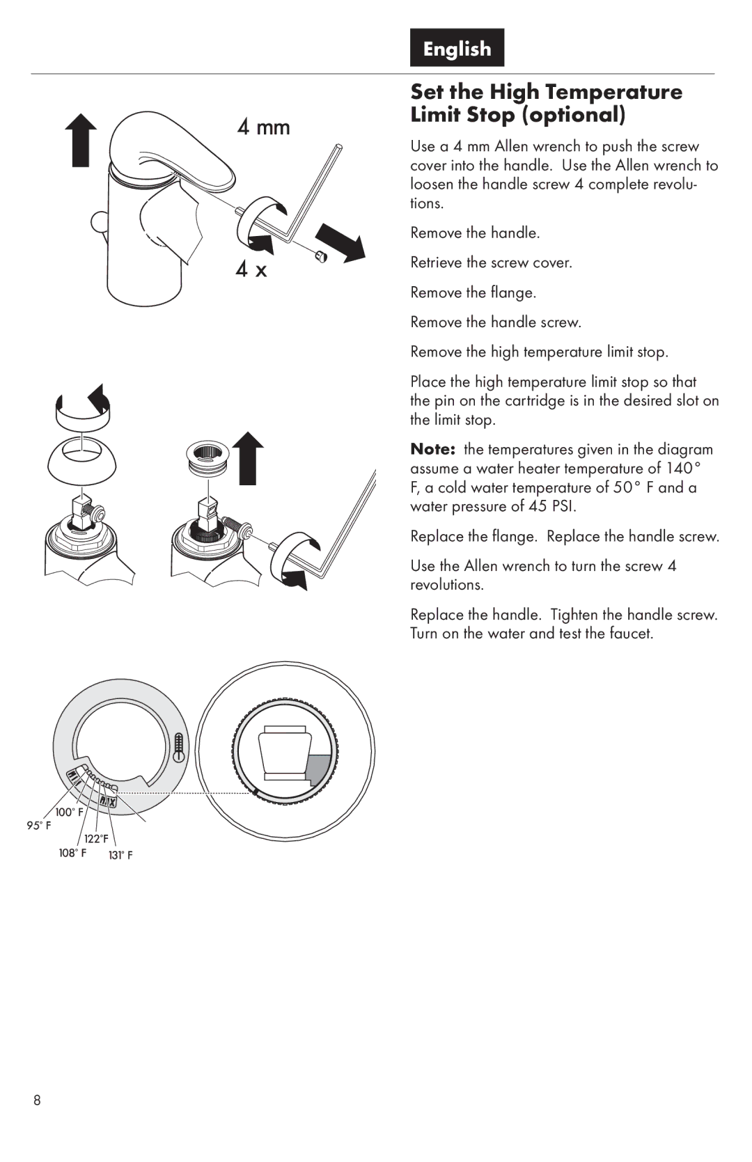 Hans Grohe 31721001, 31711001, 31701001 warranty Set the High Temperature Limit Stop optional 