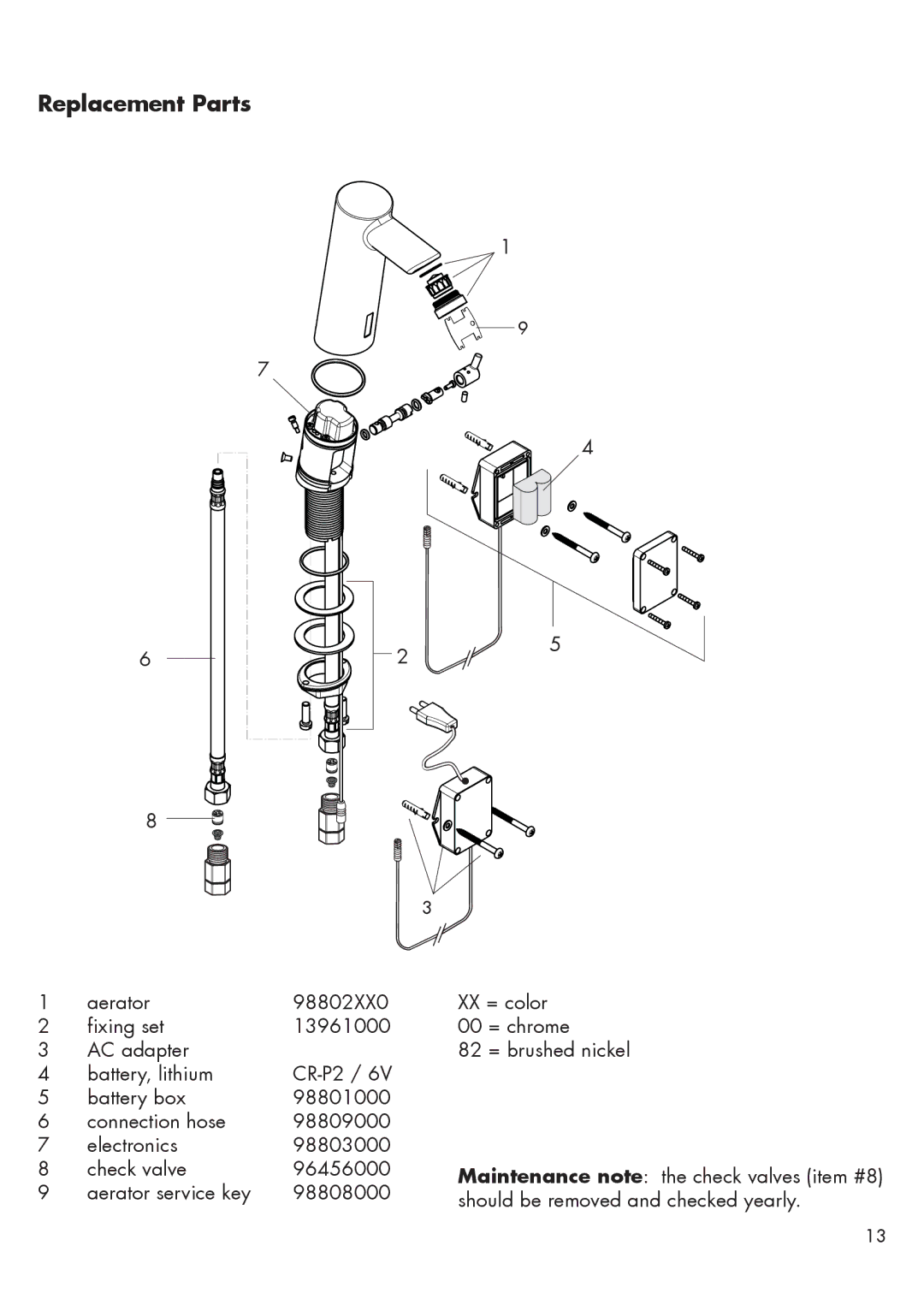 Hans Grohe 32112XX1, 32110XX1, 32113XX1, 32111XX1 installation instructions Replacement Parts 