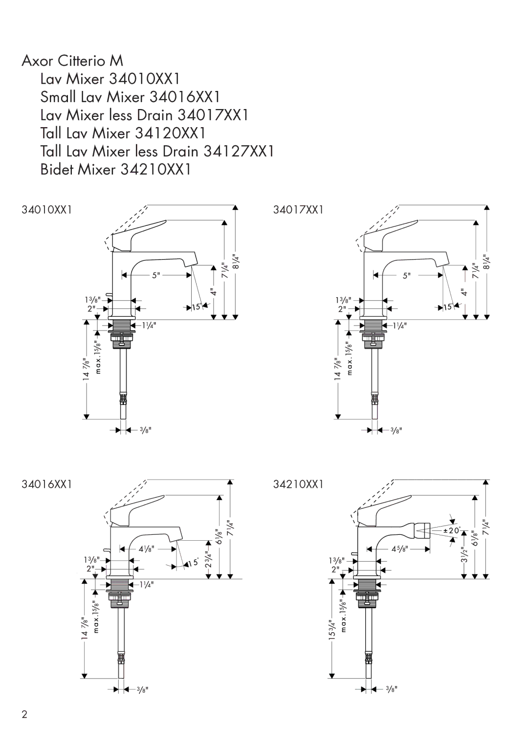 Hans Grohe 34120XX1, 34127XX1 installation instructions 34010XX1 34017XX1 34016XX1 34210XX1 