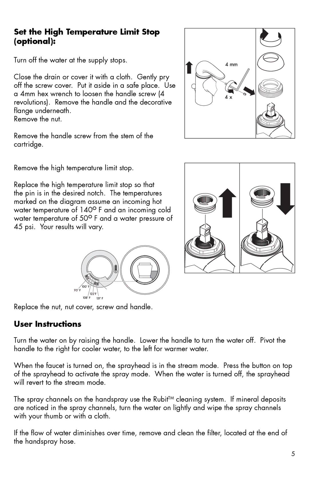 Hans Grohe 35807801 installation instructions Set the High Temperature Limit Stop optional, User Instructions 