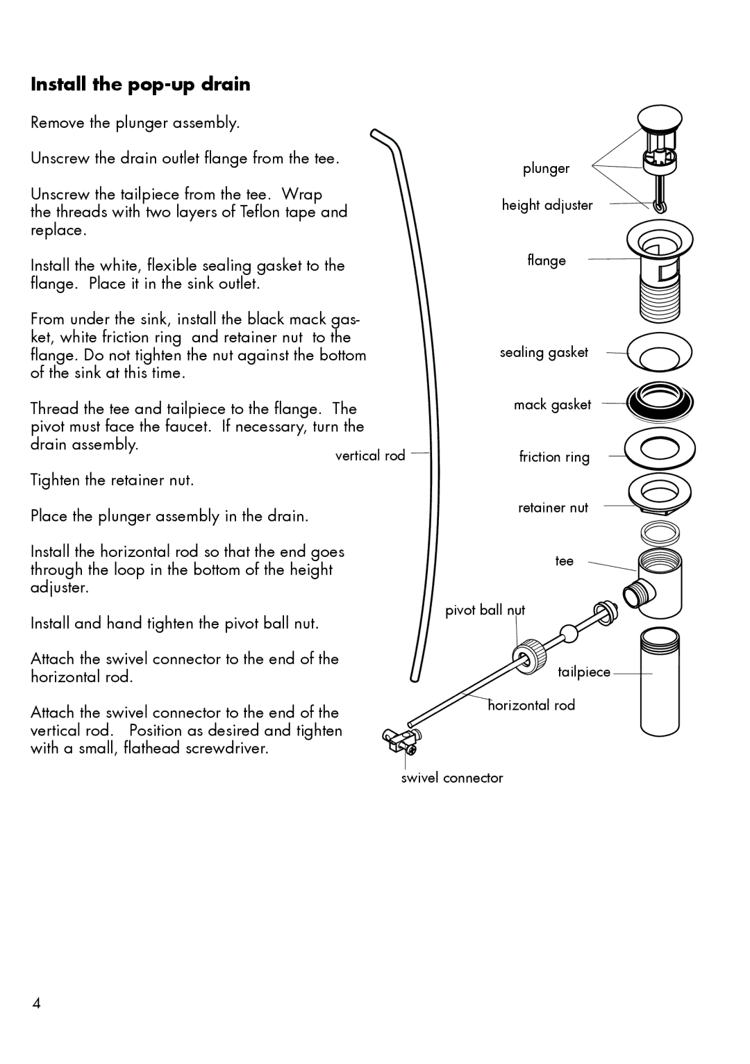 Hans Grohe 39020XX1 installation instructions Install the pop-up drain 