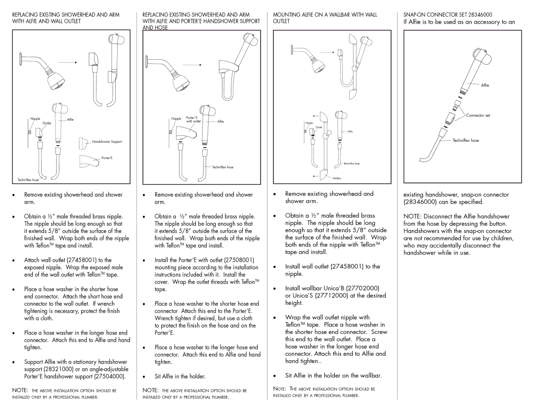 Hans Grohe AlFie Aquasaur manual Remove existing showerhead and shower arm, If Alfie is to be used as an accessory to an 