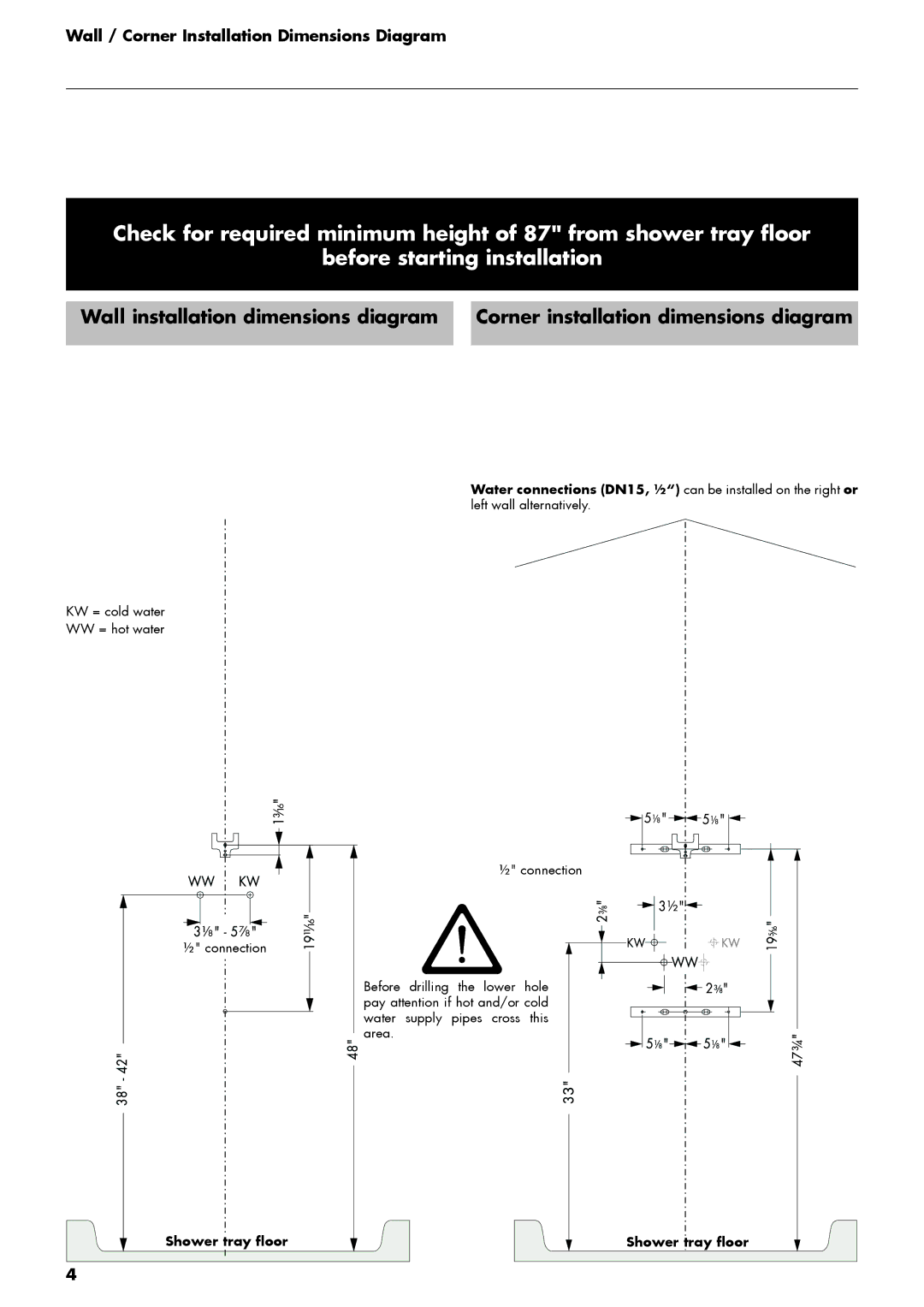 Hans Grohe DP Lift 2 M 20 manual Wall / Corner Installation Dimensions Diagram 