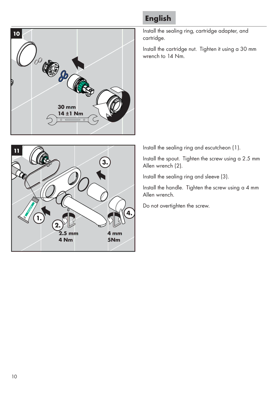 Hans Grohe Metris C 31003xx 1, Talis S 31611 xx 1, Metris S 31163xx 1 installation instructions 14 ±1 Nm 