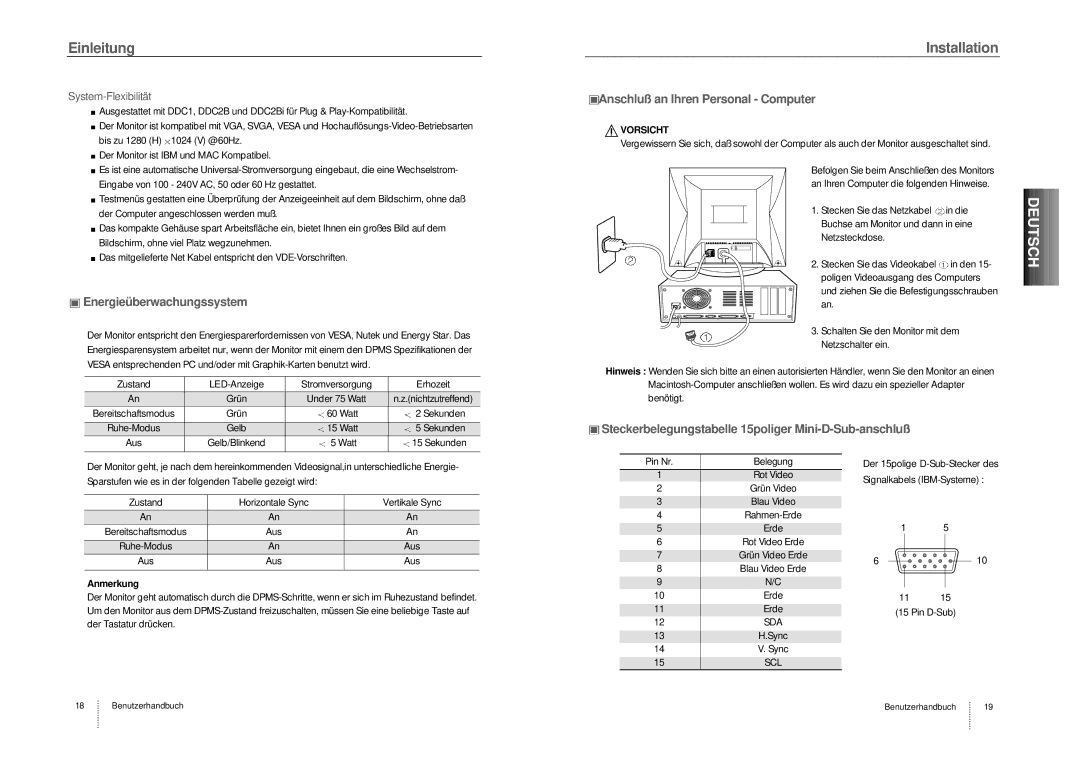 Hansol Multitech D17CL specifications Energieüberwachungssystem, Anschluß an Ihren Personal Computer, System-Flexibilität 