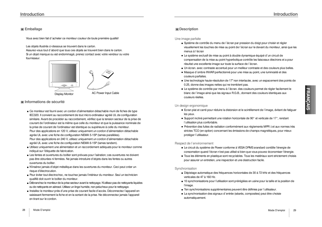 Hansol Multitech D17CL specifications Emballage, Informations de sécurité, Description 