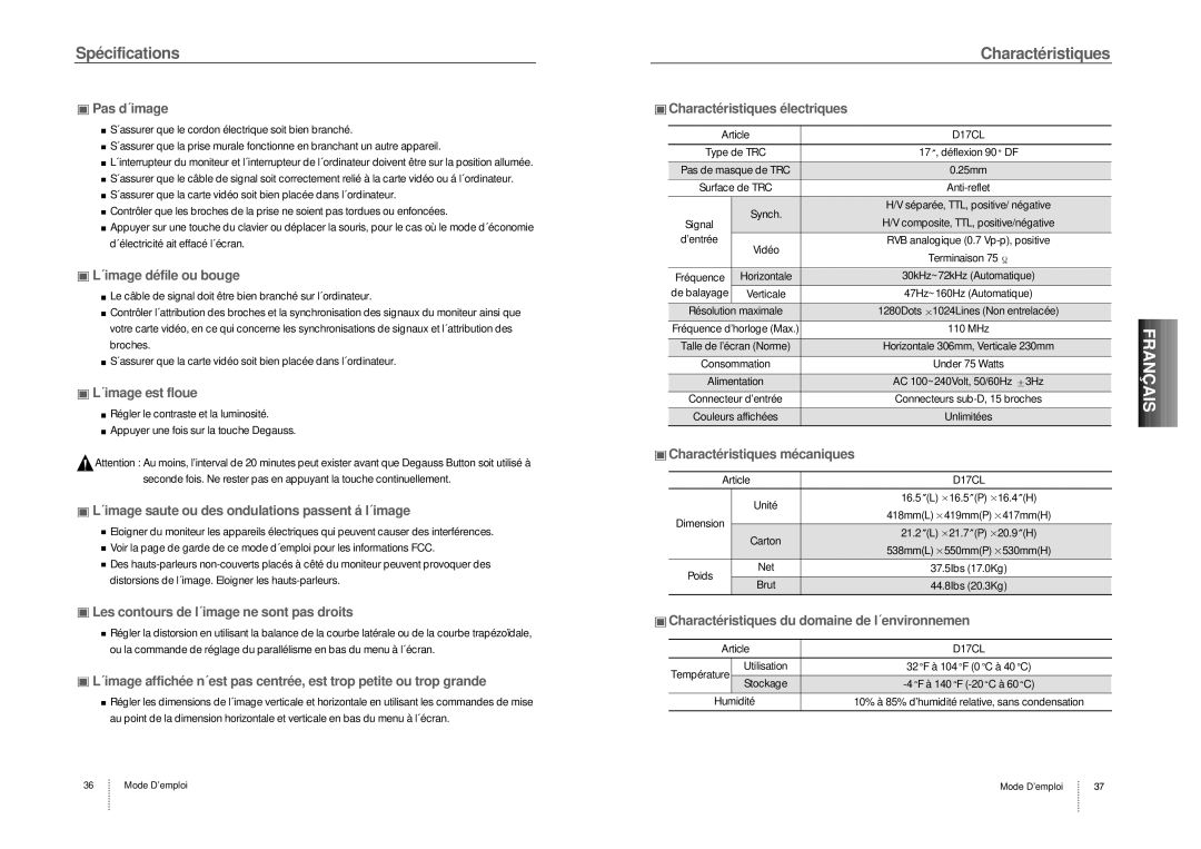 Hansol Multitech D17CL specifications Spécifications 