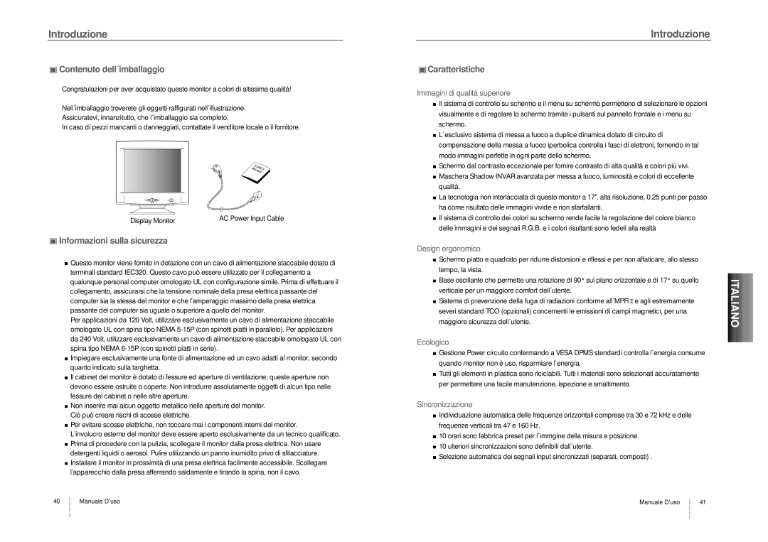 Hansol Multitech D17CL specifications Contenuto dell´imballaggio, Informazioni sulla sicurezza, Caratteristiche 