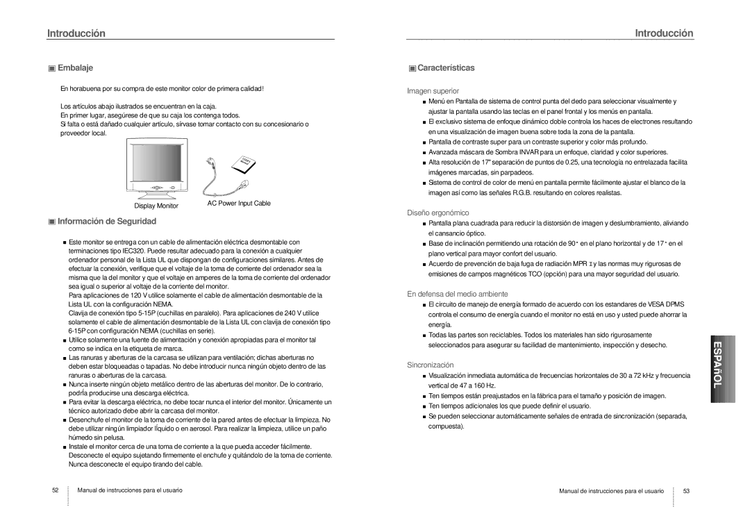 Hansol Multitech D17CL specifications Embalaje, Información de Seguridad, Características 