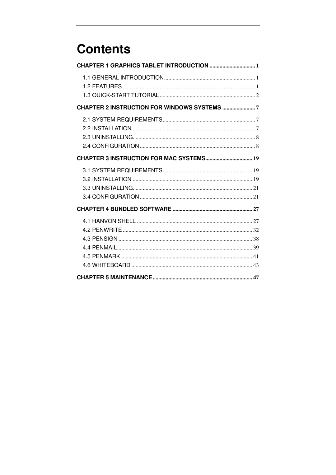 Hanvon 0806, 0605, 0504 manual Contents 