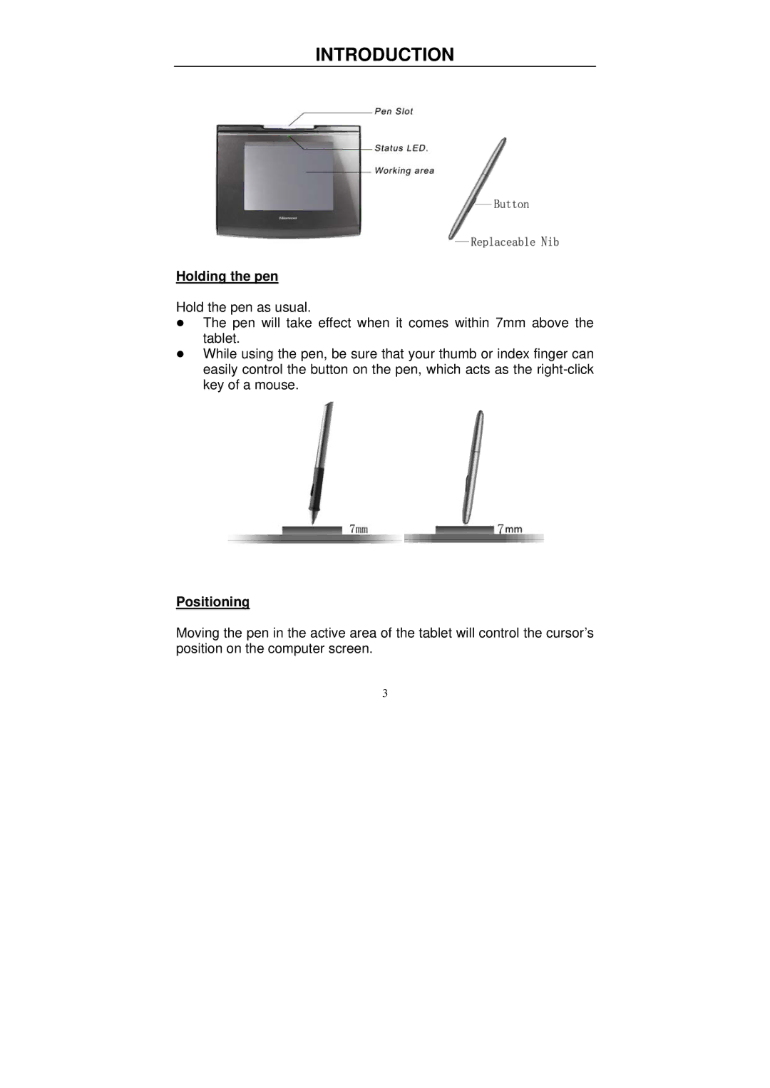 Hanvon 0605, 0806, 0504 manual Holding the pen, Positioning 