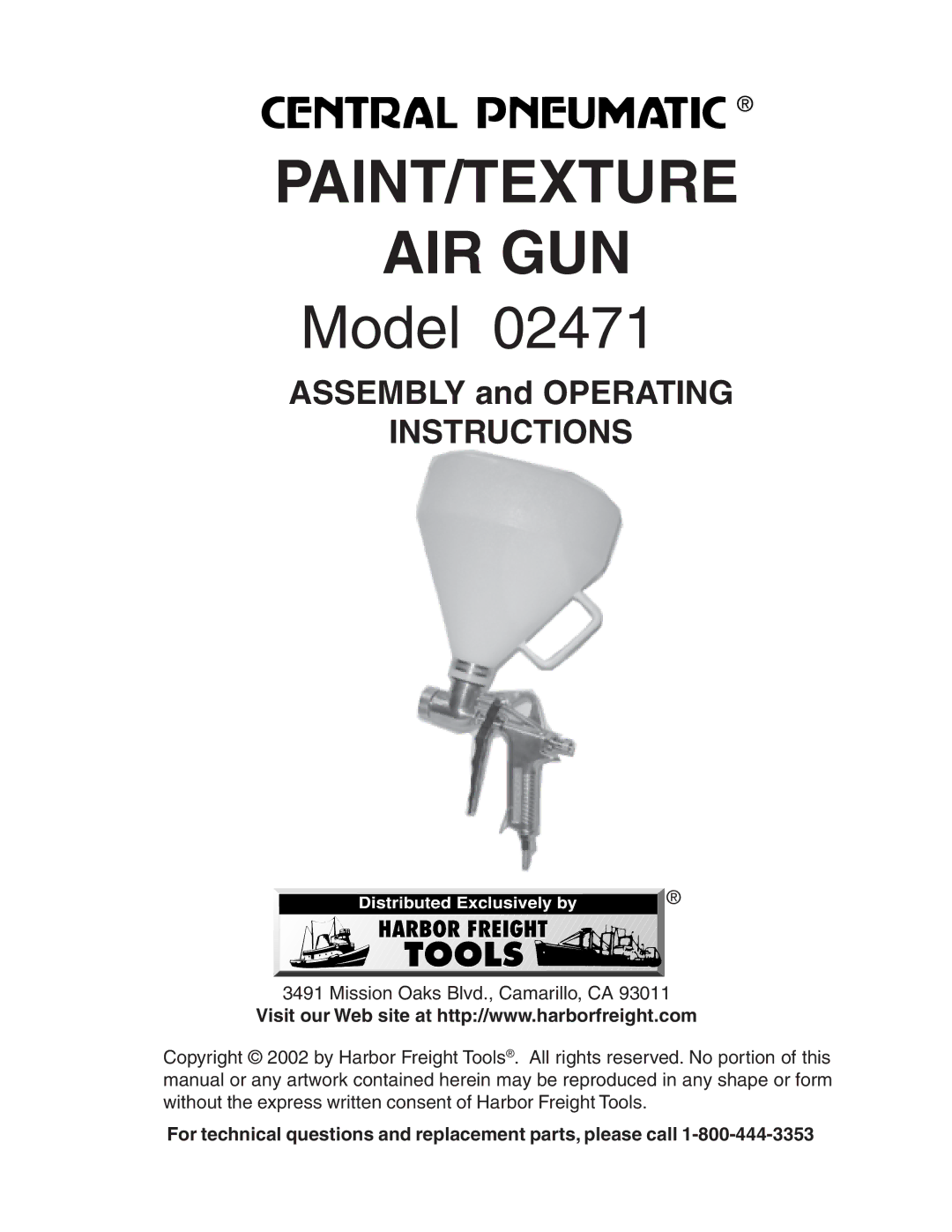 Harbor Freight Tools 02471 operating instructions Paint/Texture Air Gun 