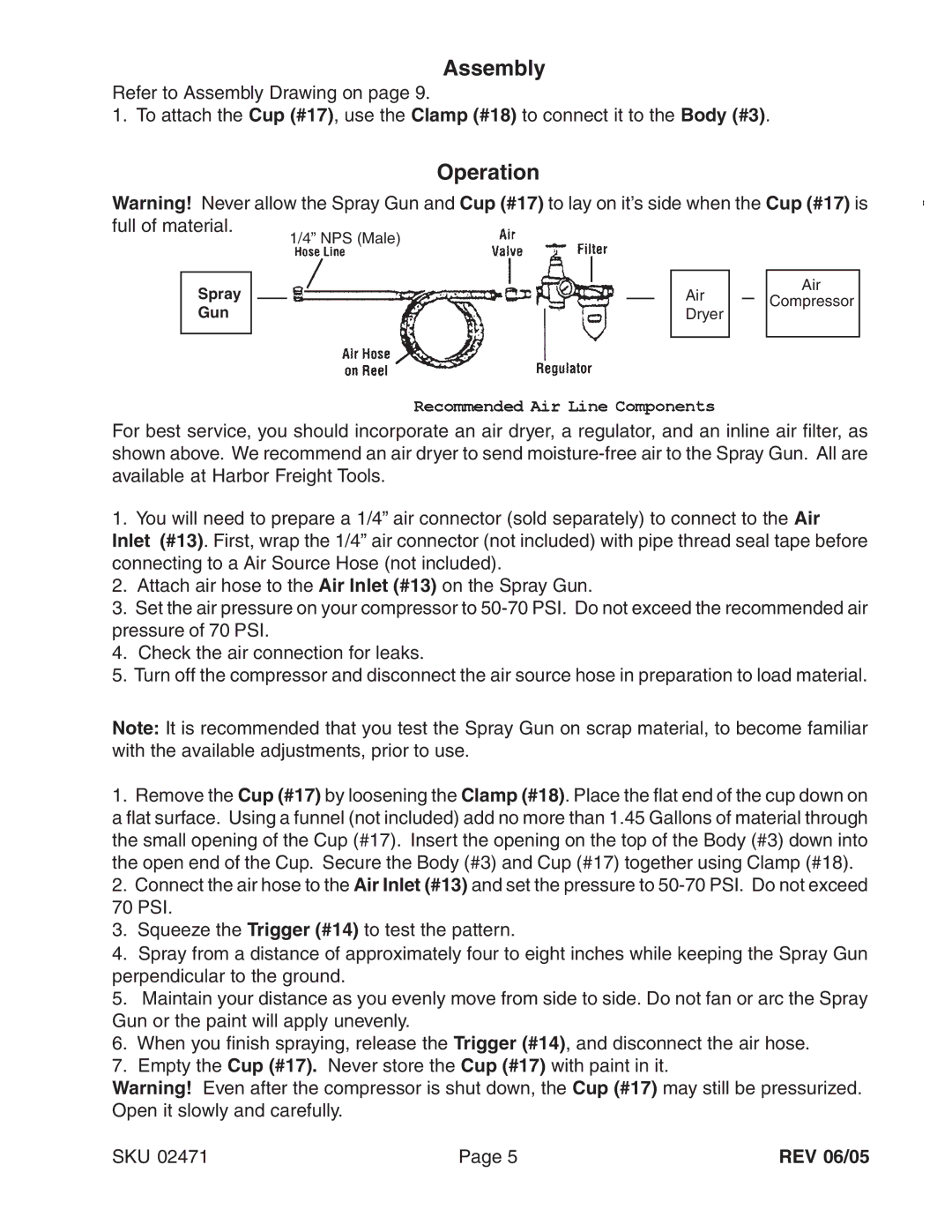 Harbor Freight Tools 02471 operating instructions Assembly, Operation 