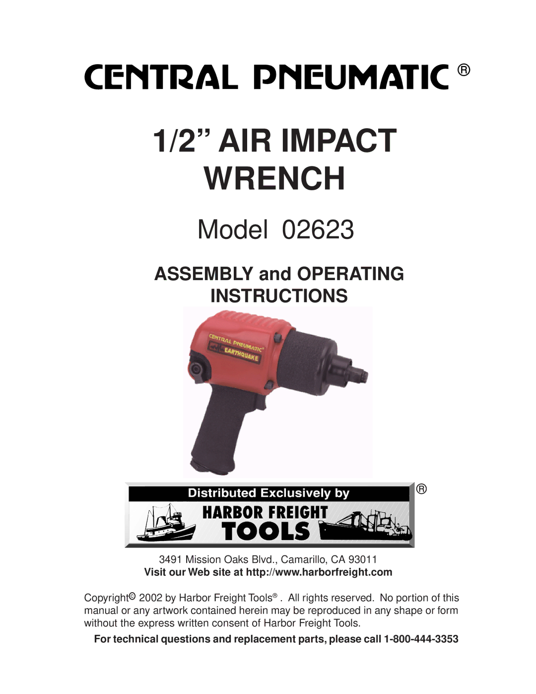 Harbor Freight Tools 02623 operating instructions AIR Impact Wrench 