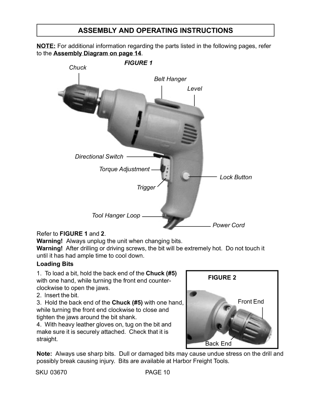 Harbor Freight Tools 03670 operating instructions Assembly and Operating Instructions 